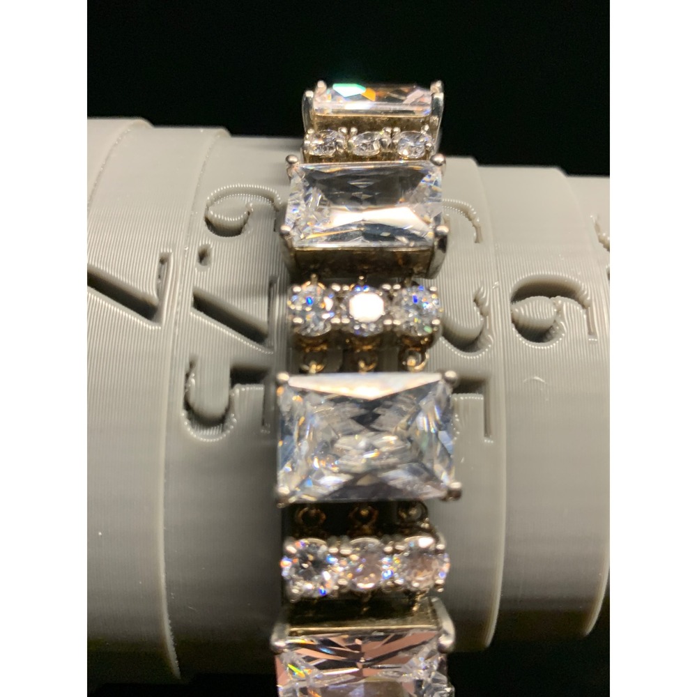 Emerald Cut Cubic Zirconia Tennis Bracelet Silver Tone 6.5 Inch Bridal Wedding